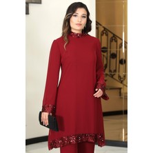 Esilanur Umay Şifon Tunik Pantolon Ikili Tesettür Takım Bordo