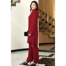 Esilanur Umay Şifon Tunik Pantolon Ikili Tesettür Takım Bordo