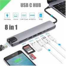 Maxgo 3008 8 in 1 USB Type-C Hub Port Adaptör HDMI USB Ethernet Pd Girişli Çevirici Dönüştürücü Çoklayıcı