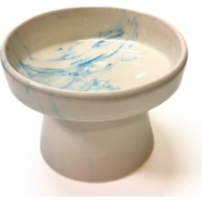 Eğimli Yüksek Seramik Mama Kabı – 350 Ml- Mavi Desen