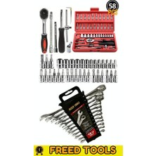 58 Parça 46MINI Lokma Takımı Otomatik Cırcırlı 1/4" 12 Parça Kombine Açık Ağız-Yıldız Anahtar Takım