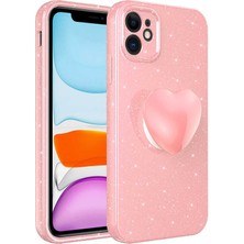 iPhone 11 Kılıf Kamera Korumalı Simli Pop Soketli Lüks Mbtm Koton Soketli Kapak-Pembe