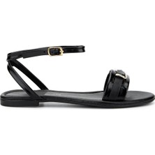 Tamer Tanca Kadın Hakiki Deri Siyah Rugan Düz Sandalet 1108 1301 Bn Sndlt Y25 Sıyah Rgn