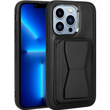 Apple iPhone 12 Pro Kılıf Kartlıklı Standlı ​pu Deri Mbtm Memo Kapak-Siyah