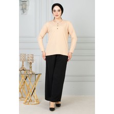 Kadın Anne Fitilli Uzun Kol Likralı Penye Bluz Anneler Günü