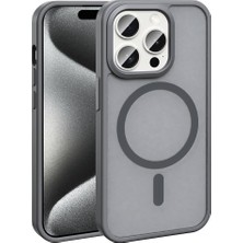 Apple iPhone 15 Pro Kılıf Magsafe Şarj Özellikli Mat Arka Yüzey Mbtm Sio Kapak-Gri