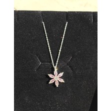 Pembe Taşlı Lotus Çiçeği Kolye