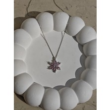 Pembe Taşlı Lotus Çiçeği Kolye