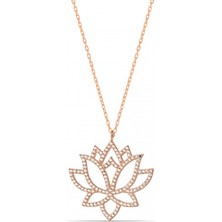 Rose Kaplama Zirkon Taşlı Lotus Çiçeği Kolye