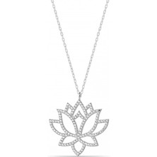 Zirkon Taşlı Lotus Çiçeği Kolye