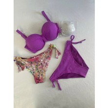 Kadın Lila Taş Işlemeli 3 Parça Bikini Takım HZL25S-LC3315