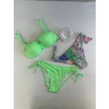Kadın Yeşil Taş Işlemeli 3 Parça Bikini Takım HZL25S-LC3315
