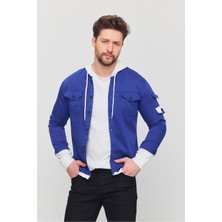 Erkek Slim Fit Dar Kalıp Kapüşonlu Detaylı Kot Gömlek
