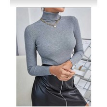 Unisex Açık Mavi Pamuklu Kumaş Balıkçı Yaka Kaşkorse Şardonlu Slimfit Boğazlı Kazak