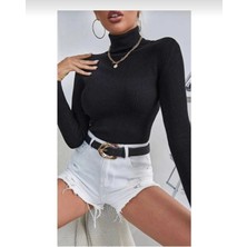 Unisex Açık Mavi Pamuklu Kumaş Balıkçı Yaka Kaşkorse Şardonlu Slimfit Boğazlı Kazak