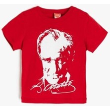 Unısex 23 Nisan 29 Ekim 10 Kasım 19 Mayıs Gösteri Kostüm Atatürk Baskılı Kırmızı Kısa Kol T-Shırt