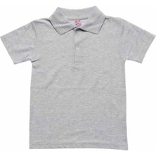 Alme Gri Kısa Kol Düz Yakalı 6-16 Yaş Çocuk Okul Lakos Tişört T-Shirt - 80238-GRI