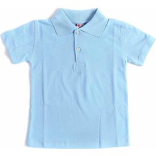 Alme Mavi Kısa Kol Düz Yakalı 6-16 Yaş Çocuk Okul Lakos Tişört T-Shirt - 80238-MAVI