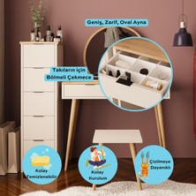 Lucy Makyaj Masası Takımı U1060 – Sepet Kumtaşı | Tabureli, Aynalı, Çok Amaçlı