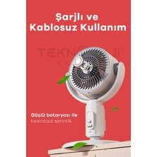 Teknoloji Gelsin F1 Fan Masaüstü Ve Ayaklı Kullanım Şarjlı Döner Başlı Zaman Ayarlı Kumandalı 5 Kademeli Vantilatör
