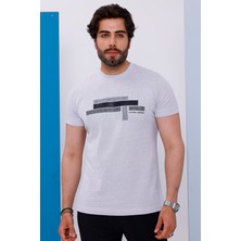 Erkek Beyaz Bisiklet Yaka Baskılı T-Shirt - 170