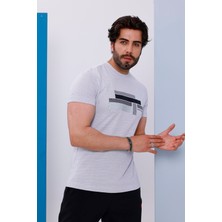 Erkek Beyaz Bisiklet Yaka Baskılı T-Shirt - 170