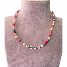 Love Yazılı Çok Renkli Incili Genç Bijuteri Kolye