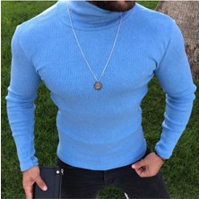 Erkek Mavi Boğazlı Balıkçı Yaka Kazak