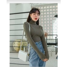 Unisex Açık Mavi Pamuklu Kumaş Balıkçı Yaka Kaşkorse Şardonlu Slimfit Boğazlı Kazak
