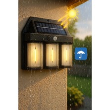 Wellhise 618-3 Üçlü Solar Rustik Duvar Apliği Güneş Enerjili Sensörlü Solar Aplik