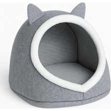 Beylini Kedi Evi Köpek Evi Evcil Hayvan Yatağı 40X35X34 cm Katlanabilir Keçe Yuva Gri