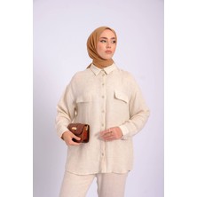 8353 - Şık Rahat Keten Gömlek-Pantolon Kadın Takım