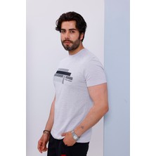 Erkek Beyaz Bisiklet Yaka Baskılı T-Shirt - 170