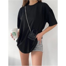Unisex Pamuk Bisiklet Yaka Oversize Boyfriend T-Shirt