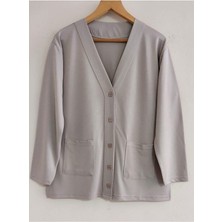 Kadın Bej Anne Mevsimlik Cepli Penye Hırka