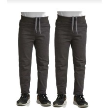 Unisex 2li Çocuk Rahat Kalıp Ribana Bel Canvas Keten Okul Pantolonu 2 Adet