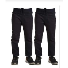 Unisex 2li Çocuk Rahat Kalıp Ribana Bel Canvas Keten Okul Pantolonu 2 Adet