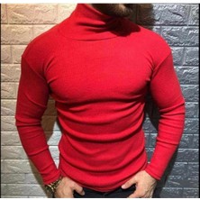 Erkek Kırmızı Lycra Boğazlı Kazak