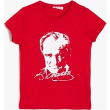 Unısex Çocuk Kırmızı Mustafa Kemal Atatürk Baskılı Tişört