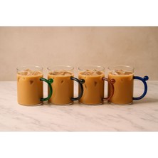 4'lü 500 ml Borosilikat Cam Bardak | Meşrubat Bardağı Kahve Bardağı | Renkli Kulplu Cam Bardak