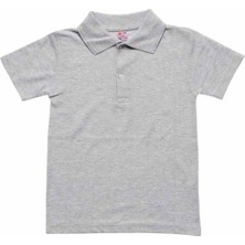 Gri Kısa Kol Düz Yakalı 6-16 Yaş Çocuk Okul Lakos Tişört T-Shirt - 80238-GRI