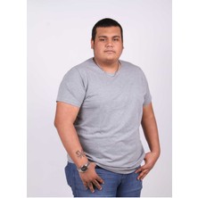 Ekis Konfeksiyon Büyük Beden Erkek Gri T-Shirt Kısa Kol %100 Pamuklu Günlük Stil Desenli