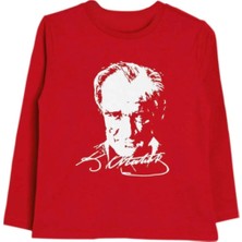 Atatürk Baskılı Unısex Uzun Kollu Tişört Kırmızı