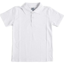 Beyaz Kısa Kol Düz Yakalı 6-16 Yaş Çocuk Okul Lakos Tişört T-Shirt - 80238-BEYAZ