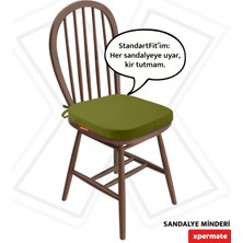 Xpermate Oval Sandalye Minderi 42x42x5 cm Standart Fit Fermuarlı Yıkanabilir Kılıf Bağcıklı Kaymaz Su ve Yağ İtici Yeşil