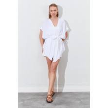 Kadın Beyaz Düşük Kol Kuşaklı Kimono