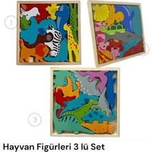 Mokutoys Ahşap Hayvanlar 3 Lü Yapboz Set