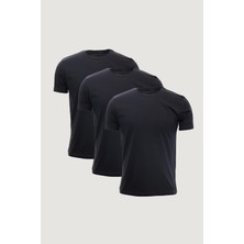 Slim Fit Dar Kesim Bisiklet Yaka  %100 Pamuk 3'lü T-Shirt Paketi Siyah