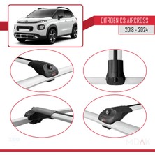 Citroen C3 Aircross (A88) 2018-2024 Arası ile Uyumlu Ace-1 Ara Atkı Tavan Barı Gri 2 Adet