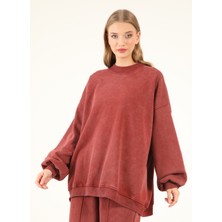 5377 - 3 Iplik Soft Yıkamalı Salaş Basic Kadın Sweatshirt